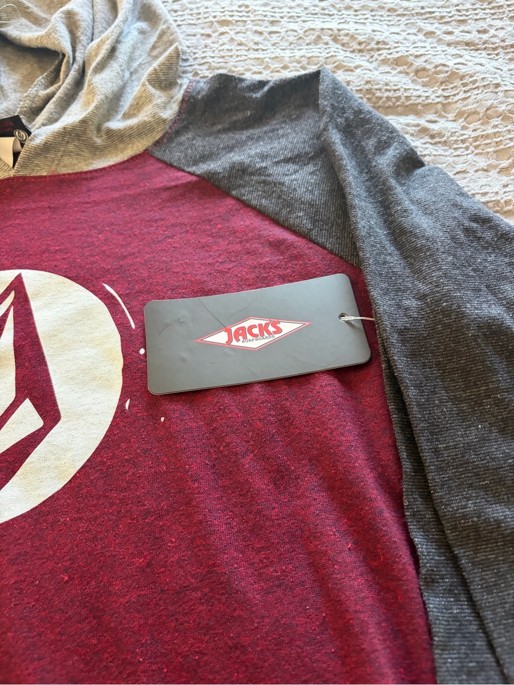 NWT Volcom Youth Large Hooded Long Sleeve Shirt Burgundy Gray Skate Surf YL - Picture 3 of 10